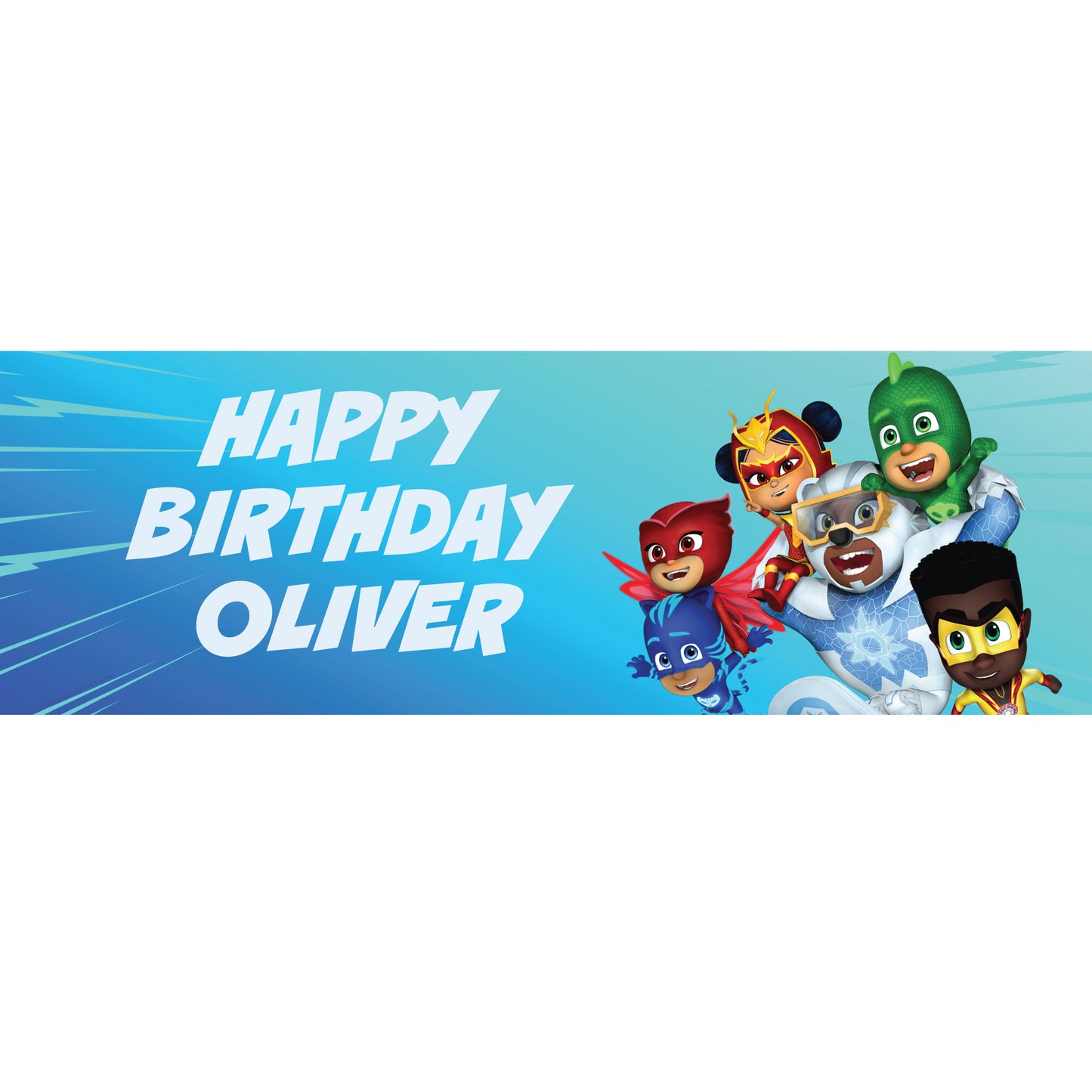 PJ Masks Birthday - Group With Lightning Personalised Banner Wall Sticker