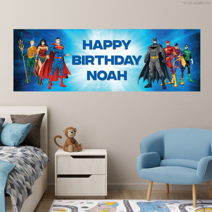 Justice League Birthday - Group Blue Personalised Name Banner Wall Sticker