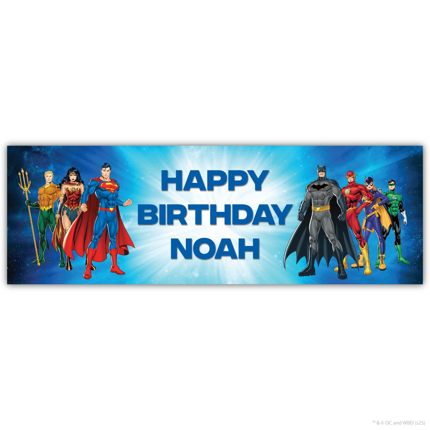 Justice League Birthday - Group Blue Personalised Name Banner Wall Sticker