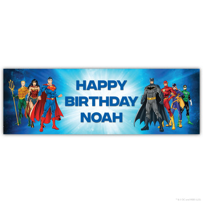 Justice League Birthday - Group Blue Personalised Name Banner Wall Sticker