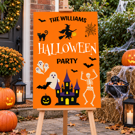Halloween Sign - Spooky Icons Orange Personalised Foamex Board