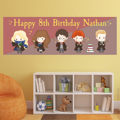 Harry Potter Birthday - Group of 5 Characters Personalised Name Banner Wall Sticker