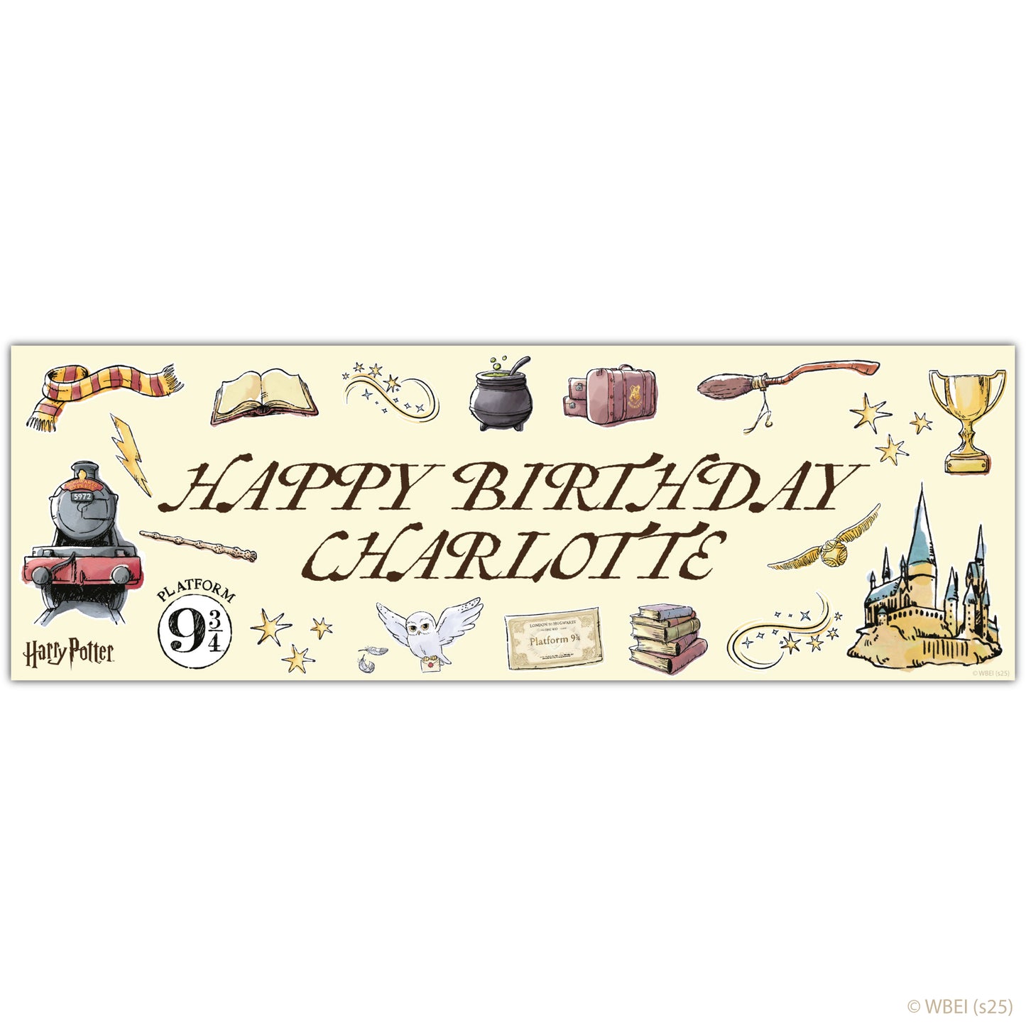 Harry Potter Birthday - Watercolour Icons Personalised Name Banner Wall Sticker