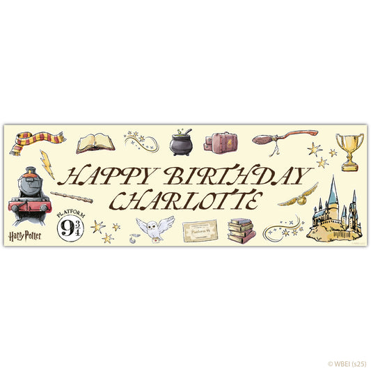 Harry Potter Birthday - Watercolour Icons Personalised Name Banner Wall Sticker