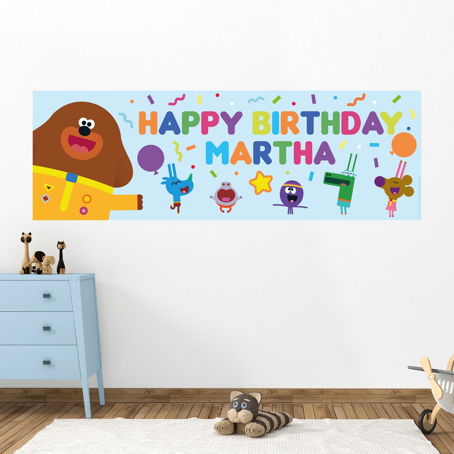 Hey Duggee Birthday - Group Celebration Blue Personalised Name Banner Wall Sticker