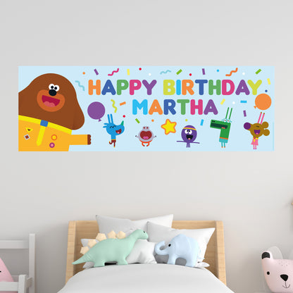 Hey Duggee Birthday - Group Celebration Blue Personalised Name Banner Wall Sticker