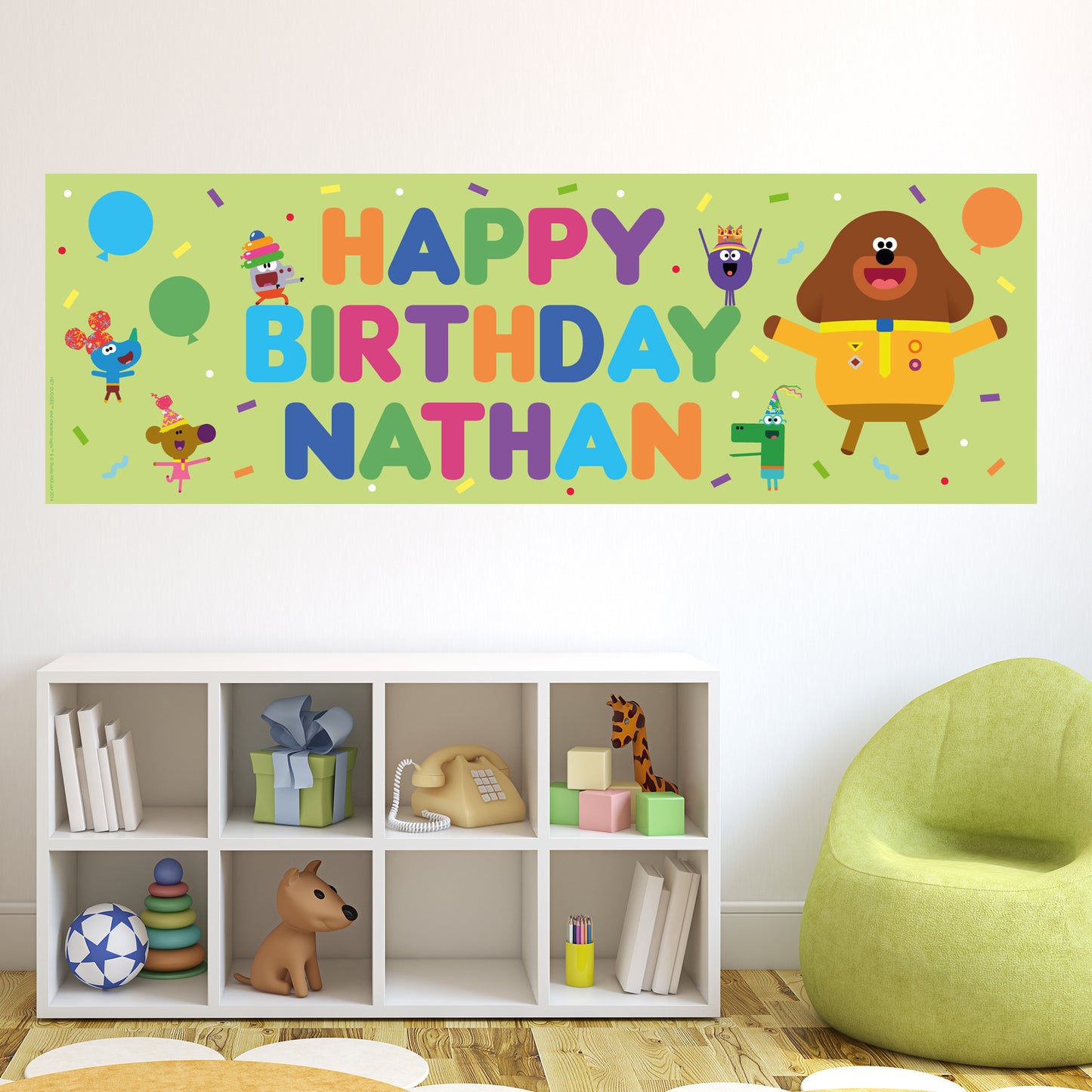 Hey Duggee Birthday - Group Celebration Green Personalised Name Banner Wall Sticker