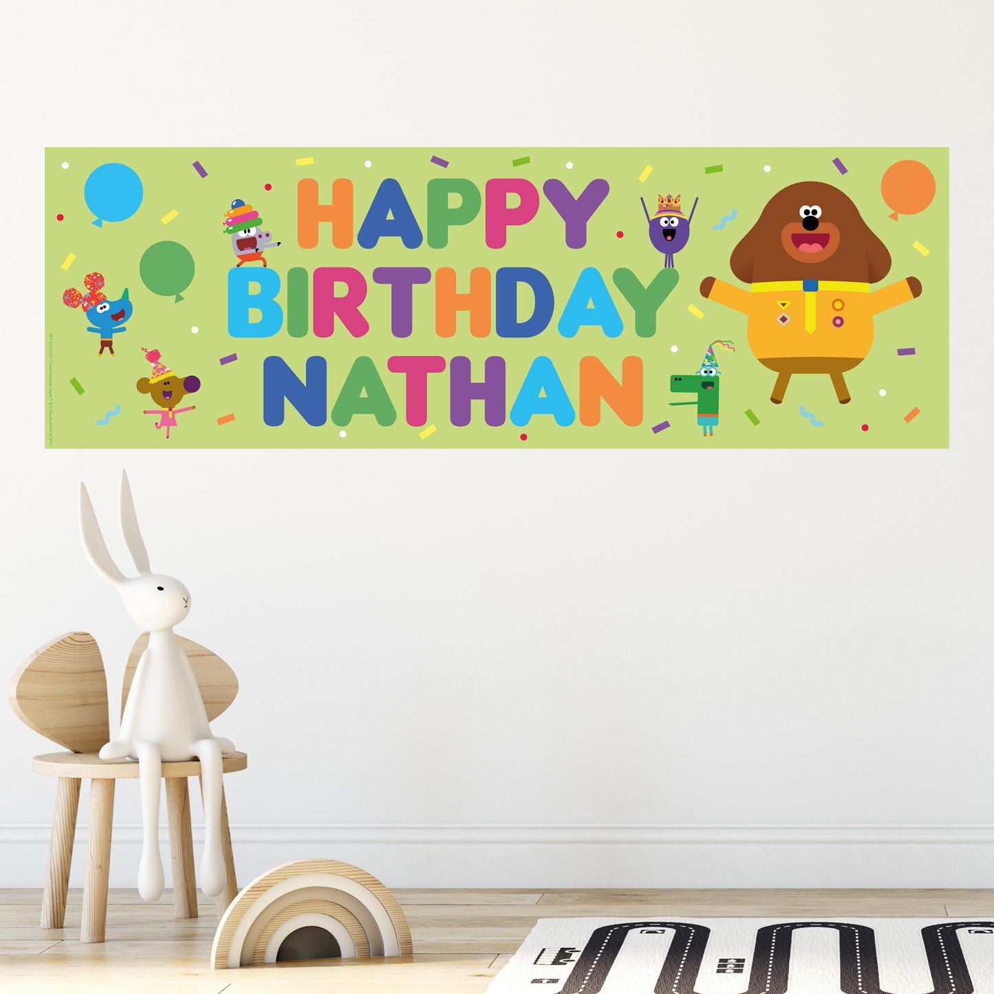 Hey Duggee Birthday - Group Celebration Green Personalised Name Banner Wall Sticker
