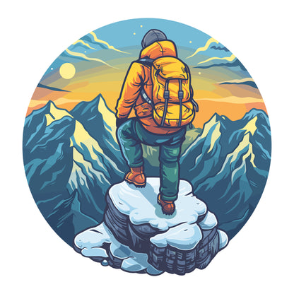 Hiking Wall Sticker - Hiker Stood On Rockface Decal Wall Art