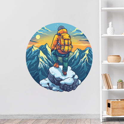 Hiking Wall Sticker - Hiker Stood On Rockface Decal Wall Art