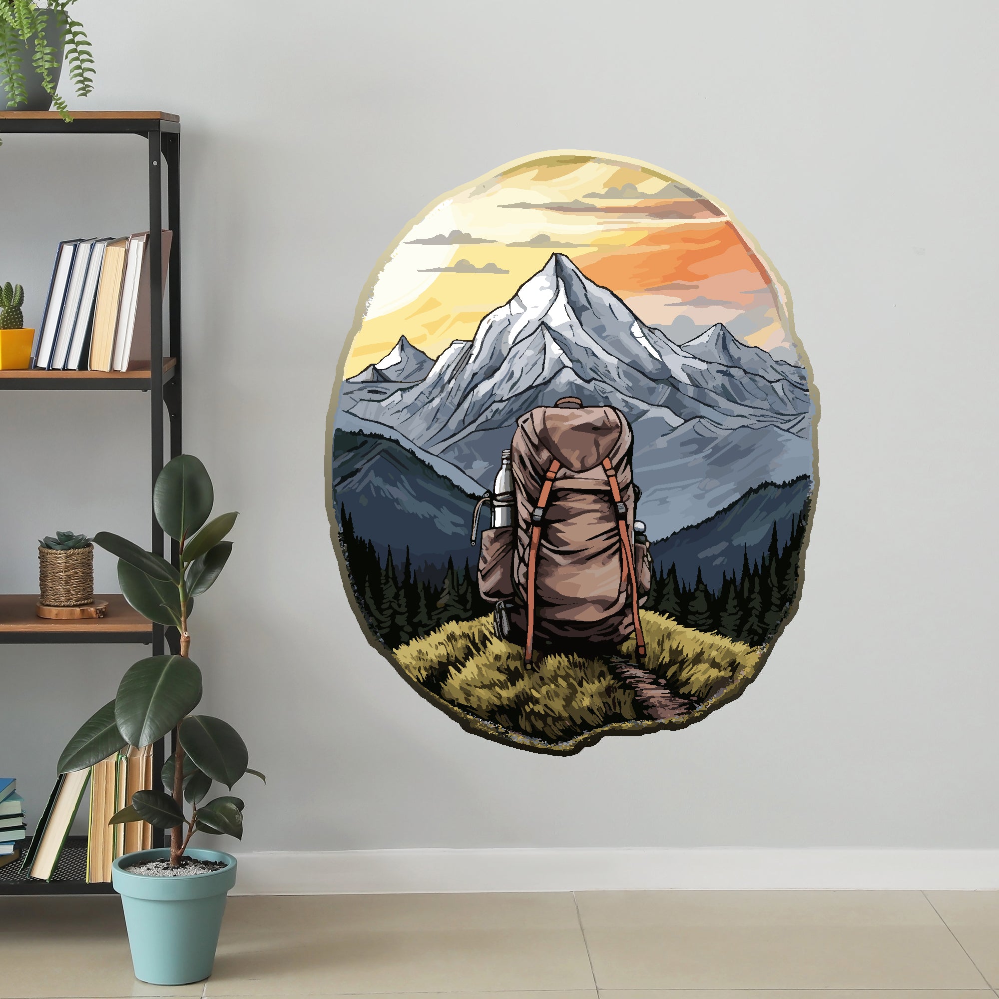 Hiking Wall Sticker - Hiking Bag And Mountain Decal Wall Art – www ...