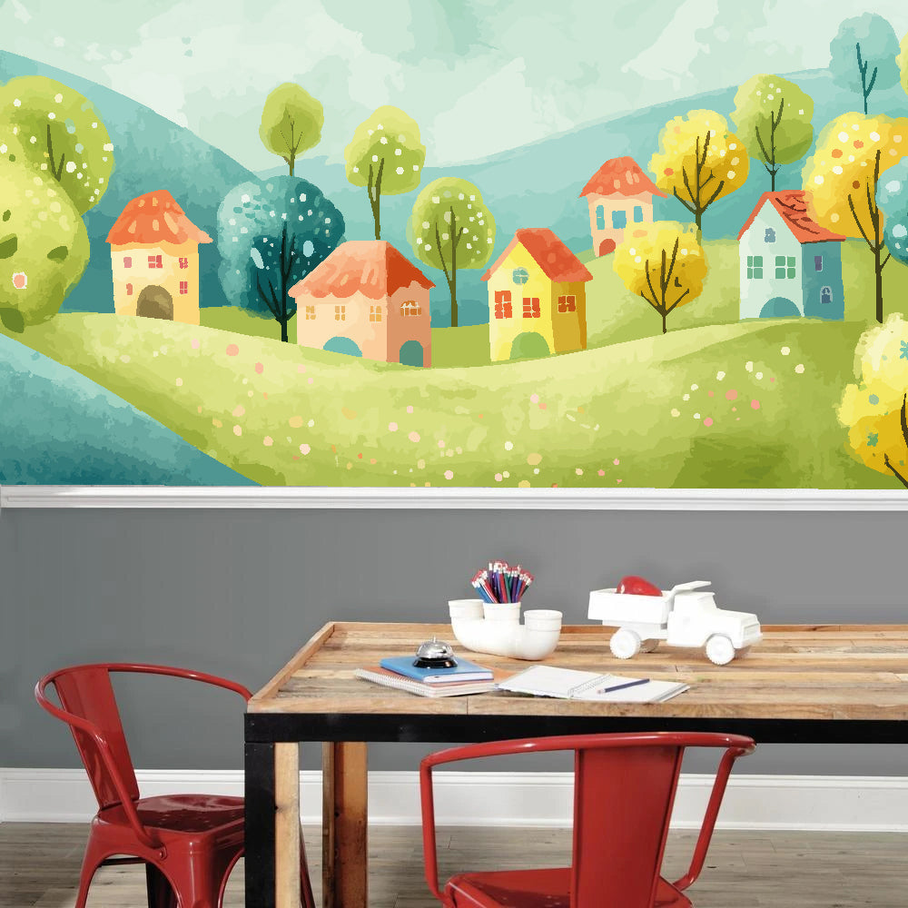 Hills and Houses Full Wall Mural