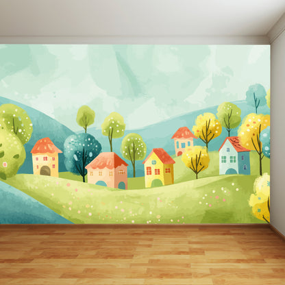 Hills and Houses Full Wall Mural