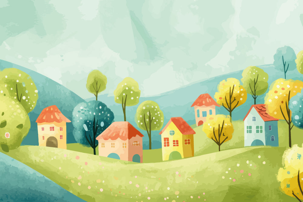 Hills and Houses Full Wall Mural
