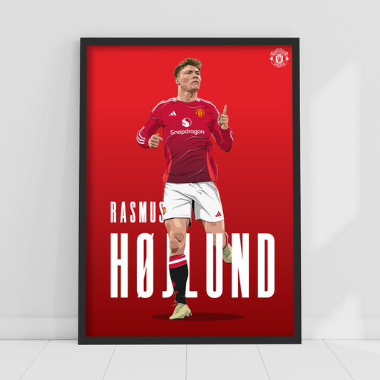 Manchester United FC Print - Hojlund 24/25 Illustration Player Poster Football Wall Art