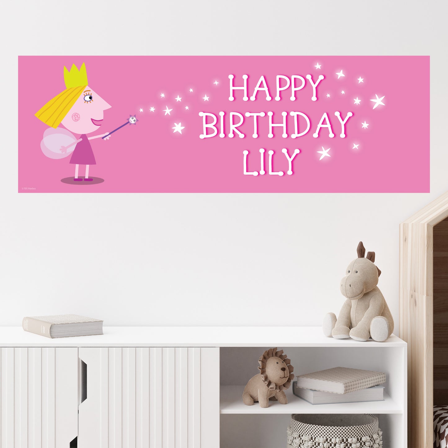 Ben And Holly Birthday - Holly Pink Personalised Banner Wall Sticker