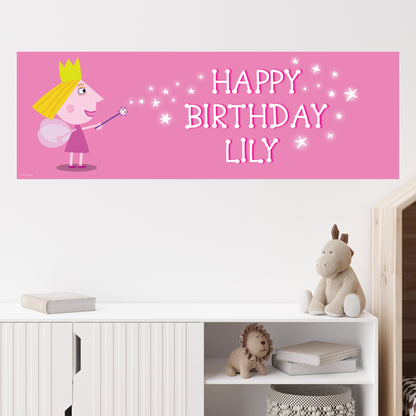 Ben And Holly Birthday - Holly Pink Personalised Banner Wall Sticker