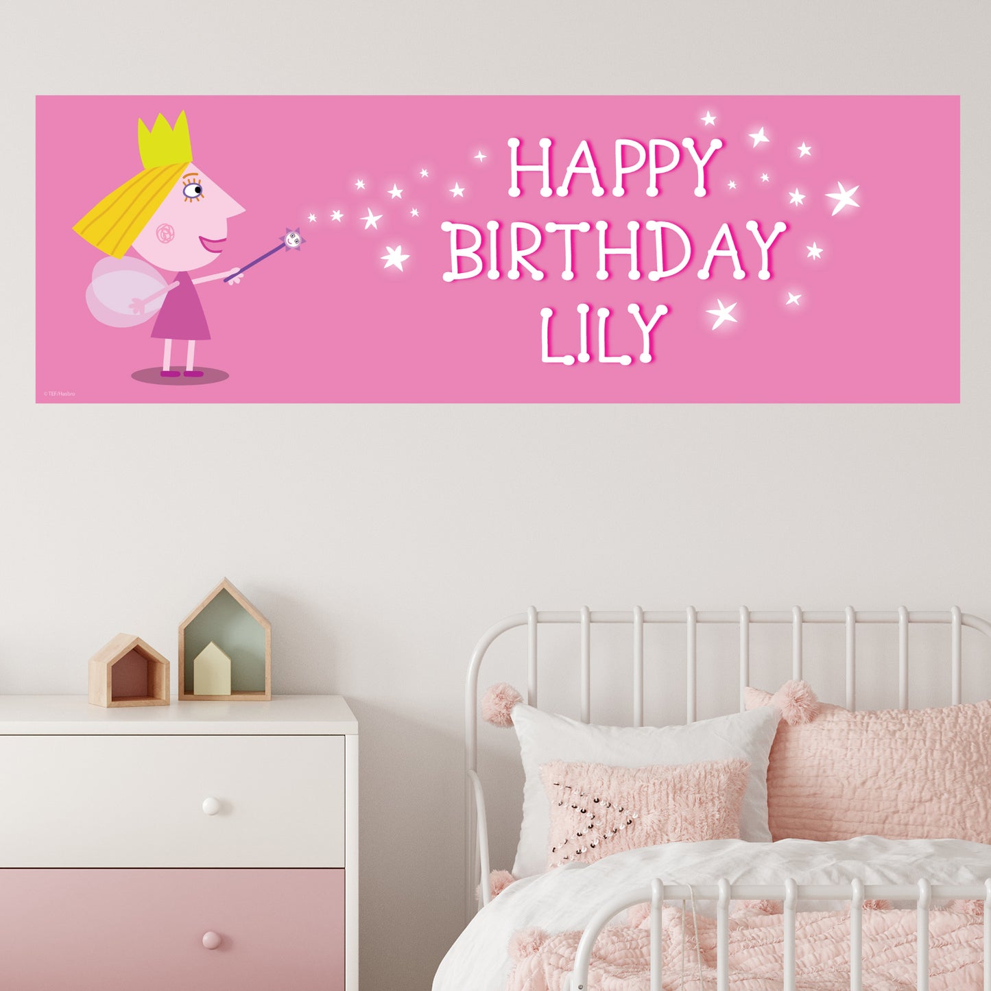 Ben And Holly Birthday - Holly Pink Personalised Banner Wall Sticker