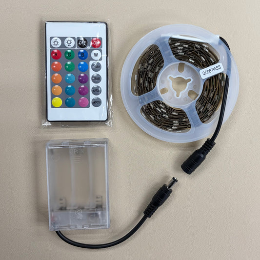 LED Light Strip Kit (2.5m) - 16 Colours, Battery Powered with Remote Control