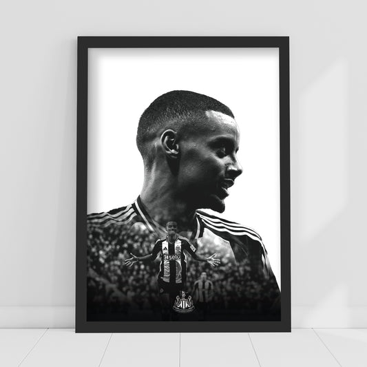 Newcastle United Alexander Isak Black and White Portrait Print