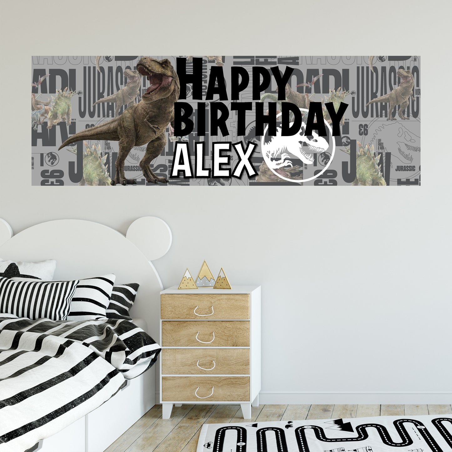 Jurassic Birthday - Training Grey Personalised Name Banner Wall Sticker