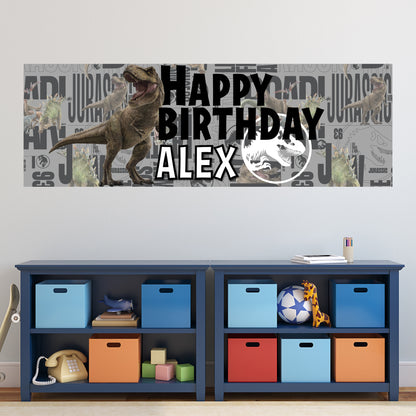 Jurassic Birthday - Training Grey Personalised Name Banner Wall Sticker