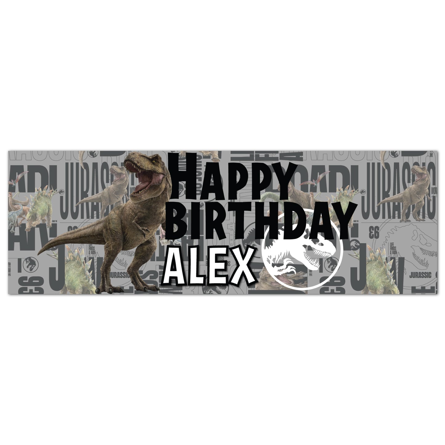 Jurassic Birthday - Training Grey Personalised Name Banner Wall Sticker