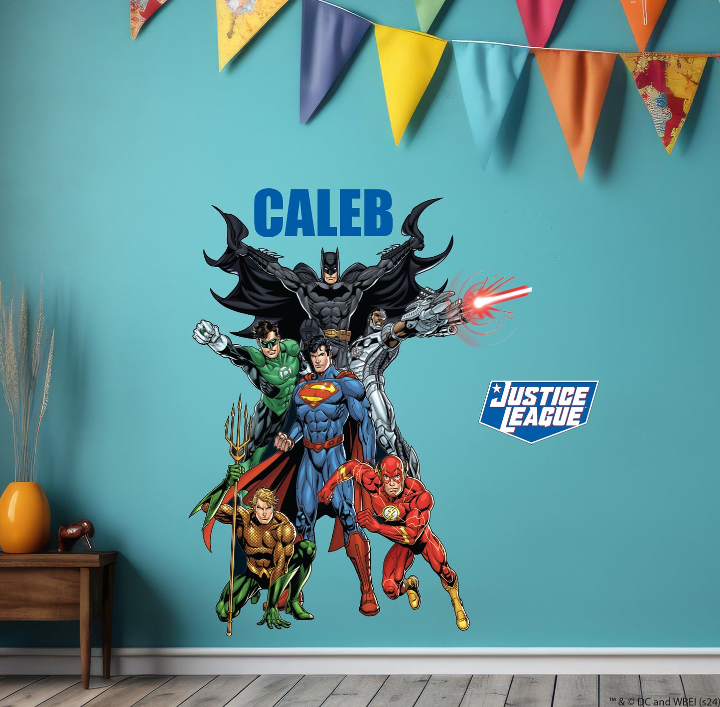 Justice League Wall Sticker - Group Action Pose Personalised Wall Decal DC Superhero Art