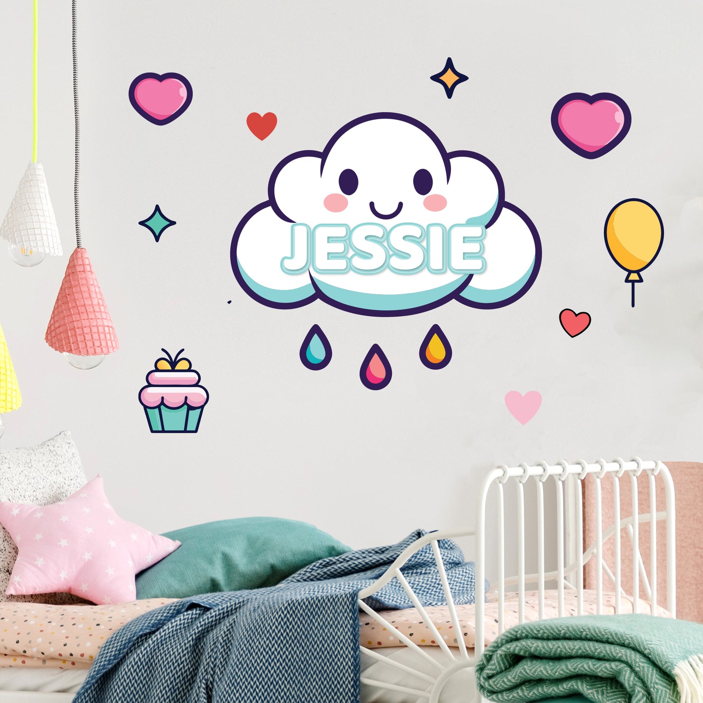 Cloud Wall Sticker - Kawaii Cloud Kids Personalised Wall Art