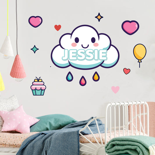 Cloud Wall Sticker - Kawaii Cloud Kids Personalised Wall Art