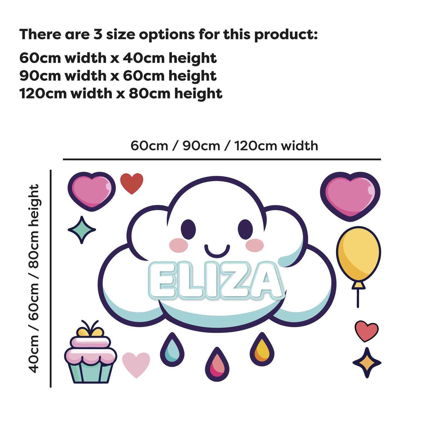 Cloud Wall Sticker - Kawaii Cloud Kids Personalised Wall Art