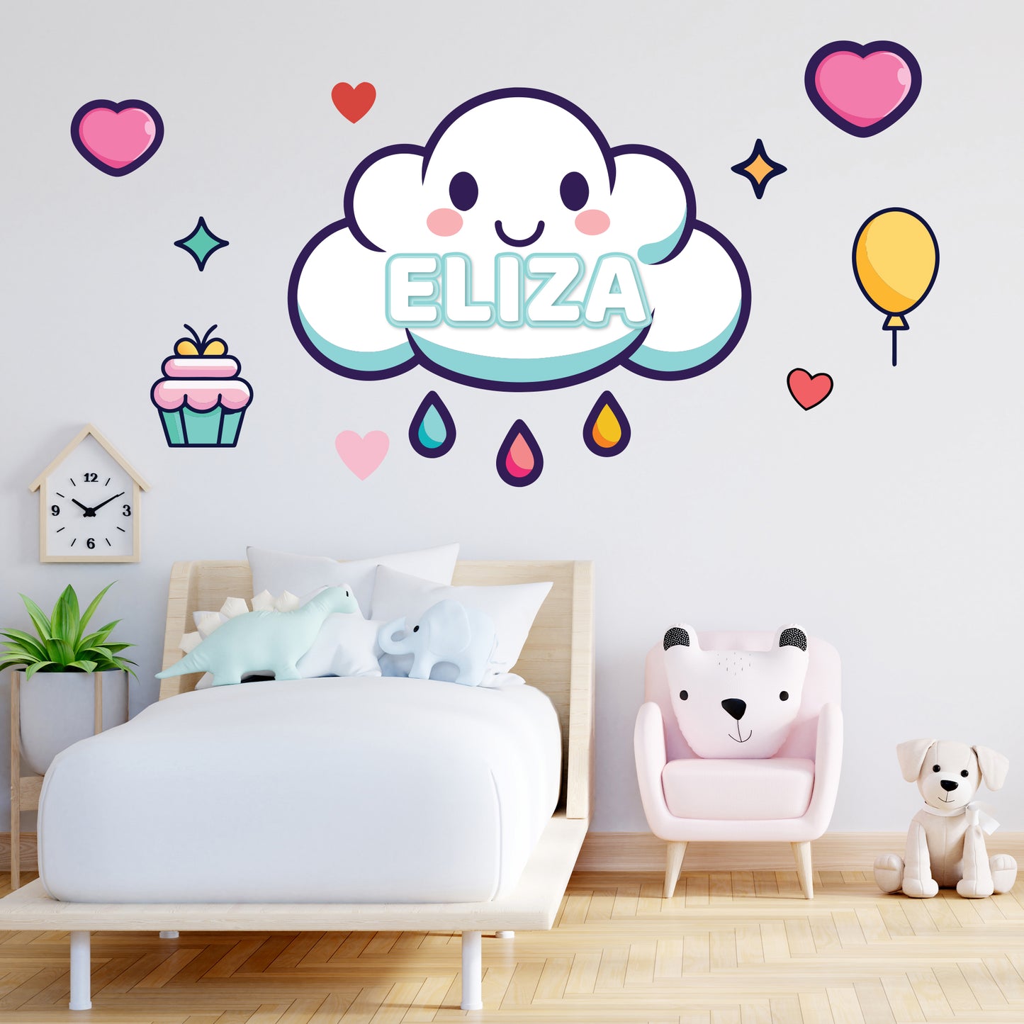 Cloud Wall Sticker - Kawaii Cloud Kids Personalised Wall Art