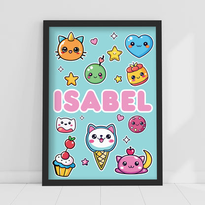 Cute Kawaii Icons Personalised Poster Wall Art