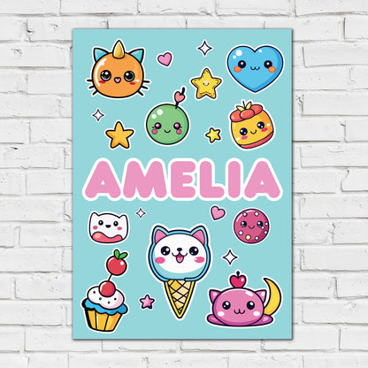 Cute Kawaii Icons Personalised Poster Wall Art