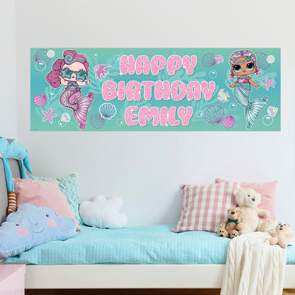 L.O.L Surprise! Birthday - Mermaids Personalised Name Banner Wall Sticker