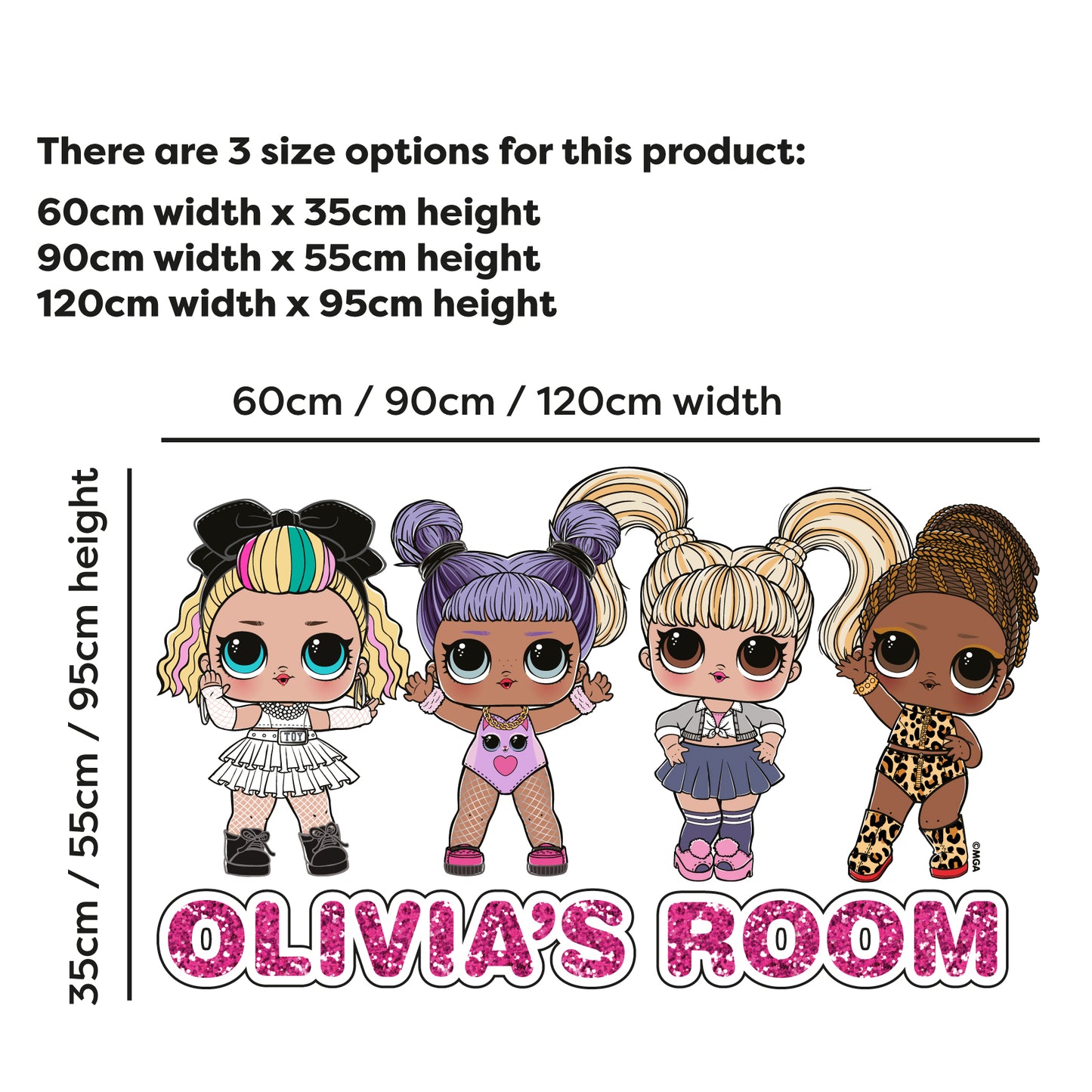 L.O.L Surprise! 4 Dolls Personalised Name Wall Sticker