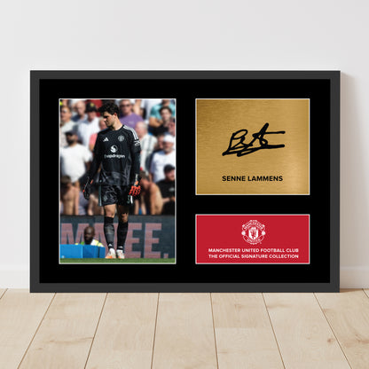 Manchester United Signature Collection Mounted Print – Senne Lammens Fernandes Replica Signed Photo