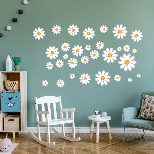 Daisy Wall Sticker - Large Group of Daisy Heads Decal Set Wall Art