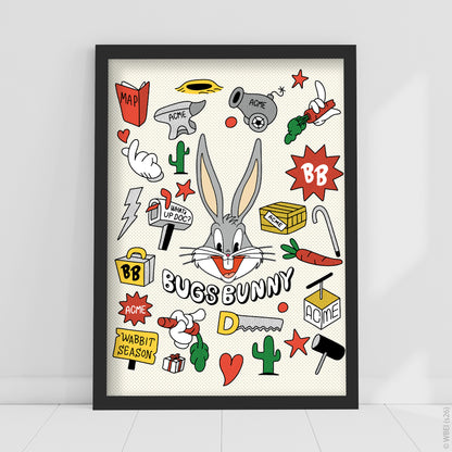 Looney Tunes™ Print - Bugs Bunny With Icons Poster Wall Art