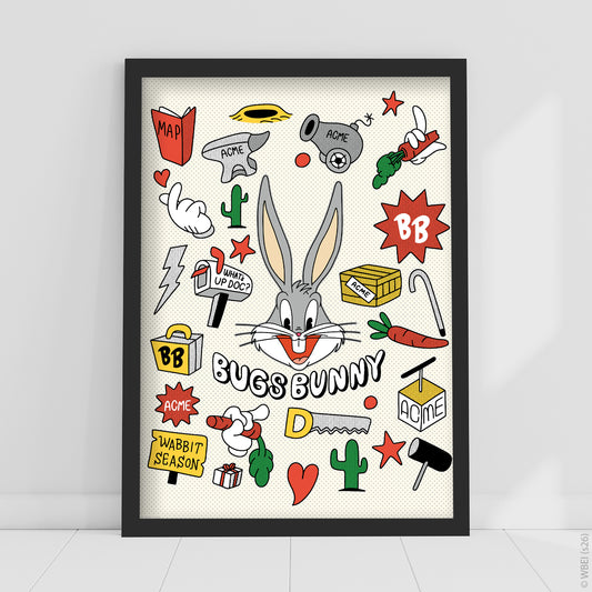 Looney Tunes™ Print - Bugs Bunny With Icons Poster Wall Art