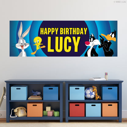 Looney Tunes™  Birthday - Group Blue Personalised Name Banner Wall Sticker