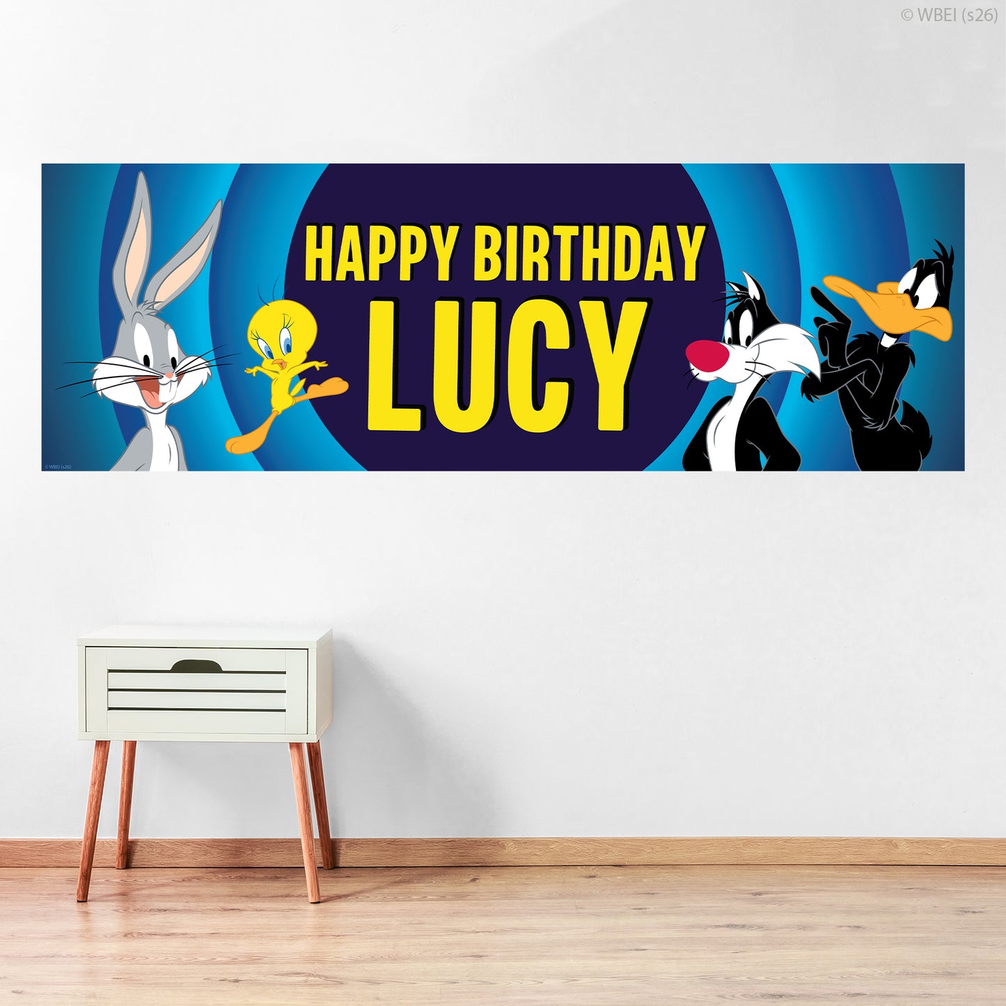 Looney Tunes™  Birthday - Group Blue Personalised Name Banner Wall Sticker