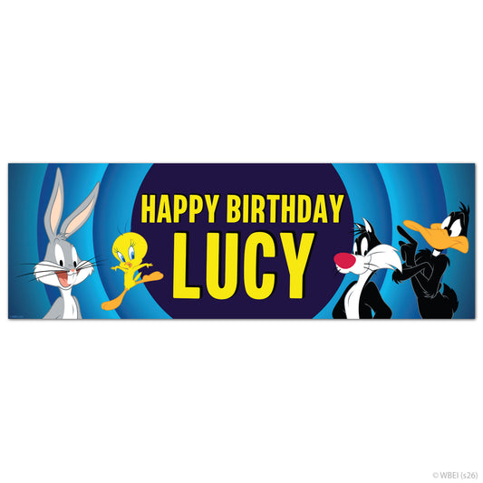 Looney Tunes™  Birthday - Group Blue Personalised Name Banner Wall Sticker
