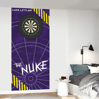 Luke Littler Dart Board Backdrop - Purple Camo with Neon Striped Corners Wall Sticker