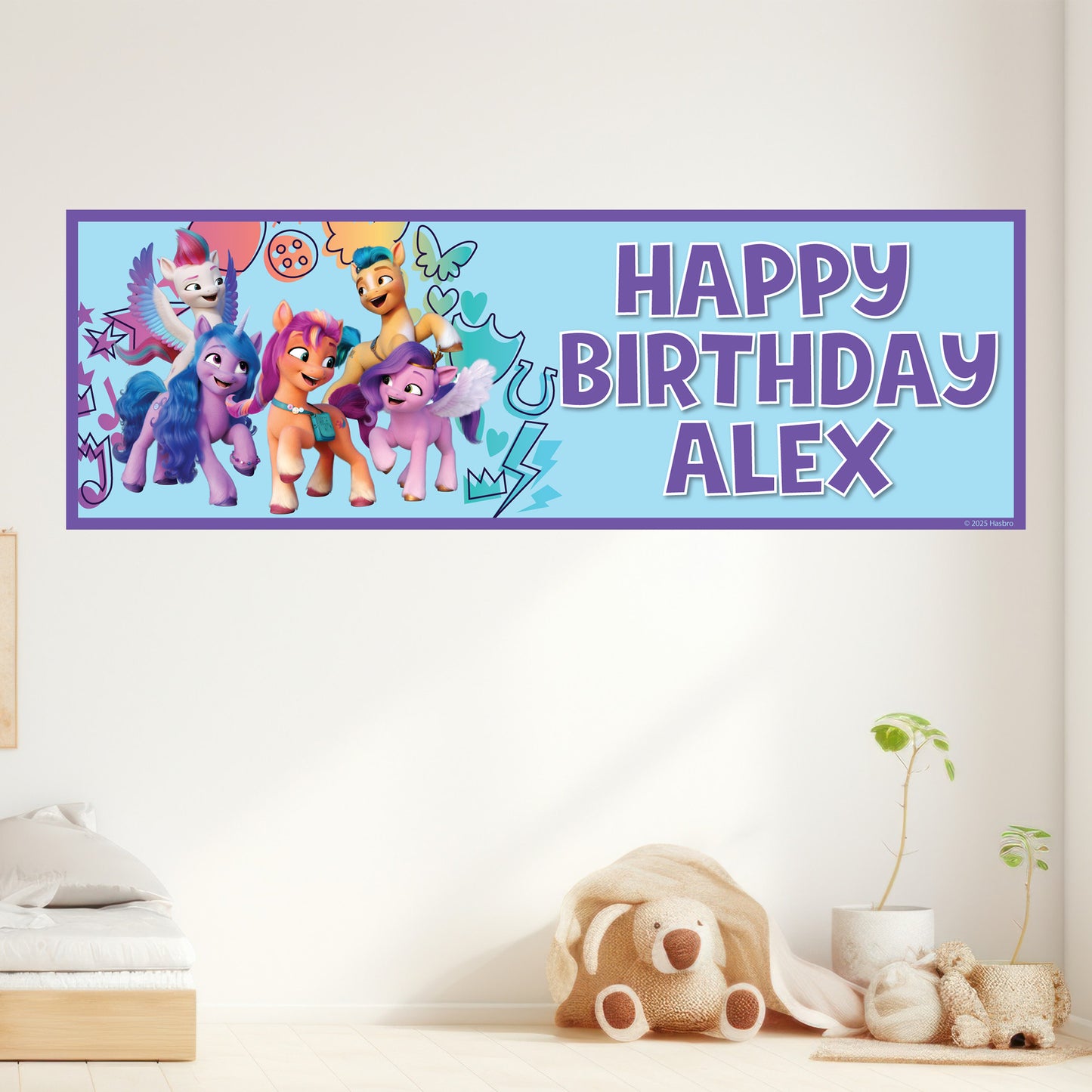 My Little Pony Birthday - Purple and Blue Group Personalised Banner Wall Sticker