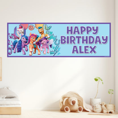 My Little Pony Birthday - Purple and Blue Group Personalised Banner Wall Sticker