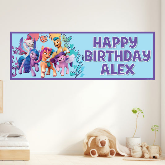 My Little Pony Birthday - Purple and Blue Group Personalised Banner Wall Sticker