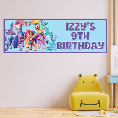 My Little Pony Birthday - Purple and Blue Group Personalised Banner Wall Sticker