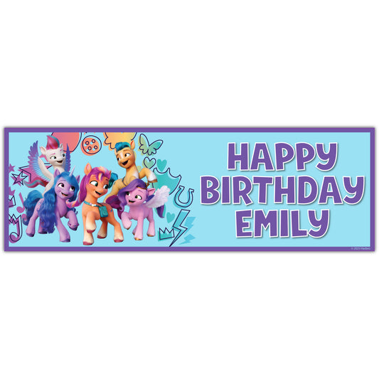 My Little Pony Birthday - Purple and Blue Group Personalised Banner Wall Sticker