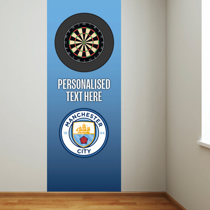 Manchester City FC Wall Sticker - Dart Board Backdrop with Personalised Text Wall Art